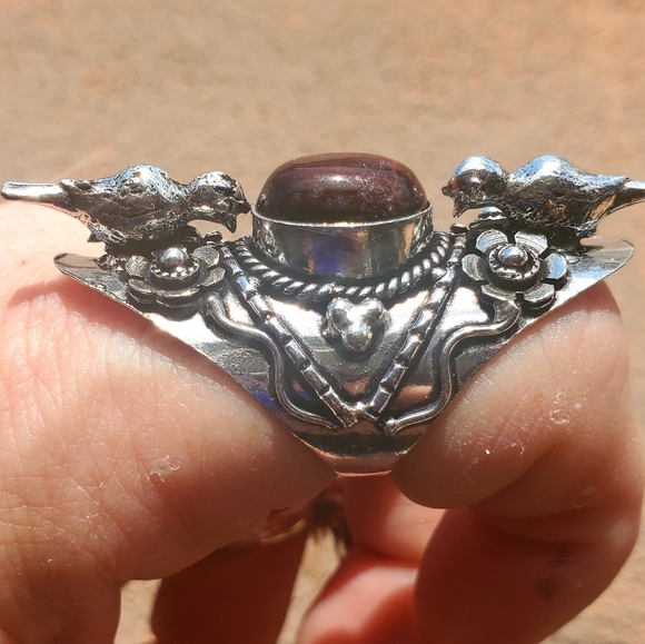 New Unique Red Tiger Eye 2 Birds 925 Silver Statement Ring. - Picture 13 of 15